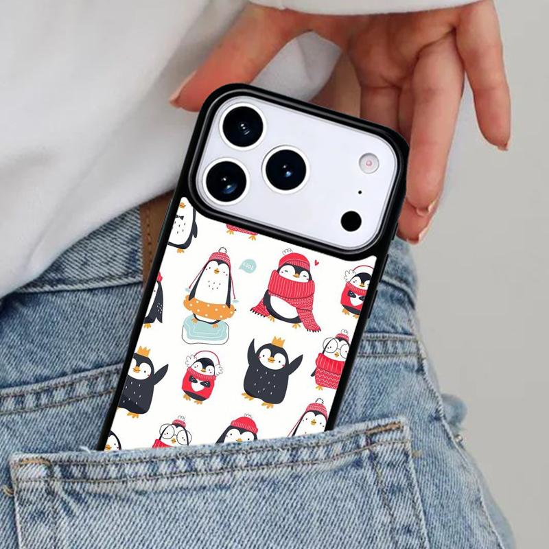 Cute Penguin Soft Phone Case for iPhone 16e 15 14 13 12 17 Pro Max Plus Air 17pro Cover Coque