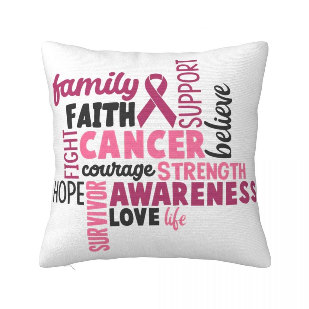 Breast Cancer Pillow Case Cushion Cover Vintage Zippered Decor Pillowcase for Home 40x40cm