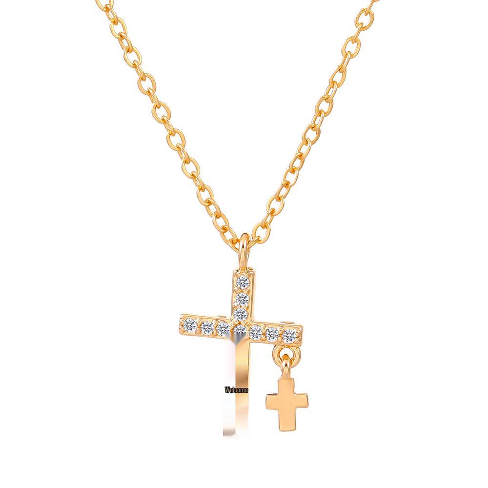 Dámský geometrický náhrdelník s křížkem ve tvaru diamantu - Evropský a americký punkový hip-hopový choker