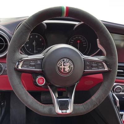 Hand-Stitched Suede Non-slip Car Steering Wheel Cover For Alfa Romeo Stelvio Giulia - Auto Parts
