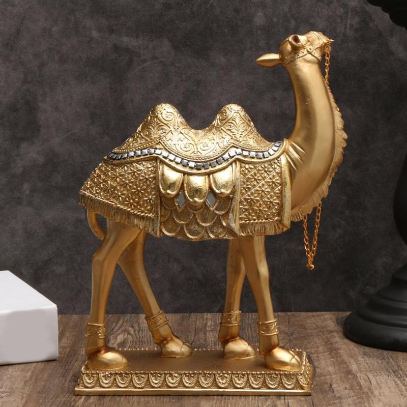 Standing Camels Sculpture with Saddles Blanket, Resins Desert Animal Figure for Bookshelfs Decoration