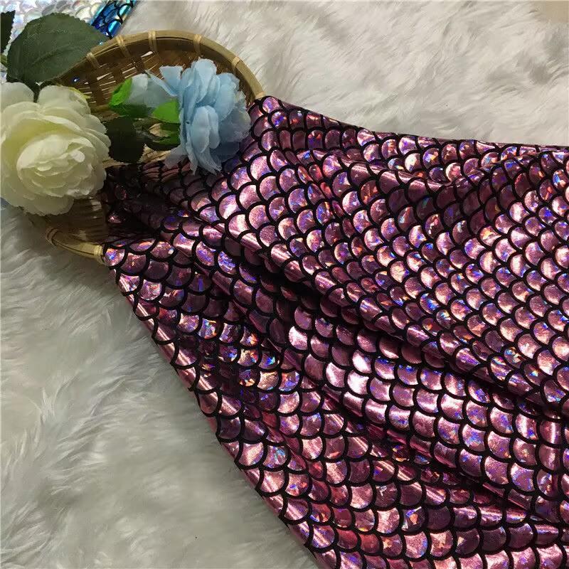 Mermaid fabric Sparkly Hologram Swimsuit Fish Scale 2 ways Stretch fabric Dancer Swimwear 150cm x 100cm -Sold by 1 meter