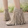 Fashion 2025 Fashion Autumn Winter New Ethnic Woman Bohemian Flock Tassle Hidden Moccasin Ankle Boots Boots Fringe Female Slip On Shoes