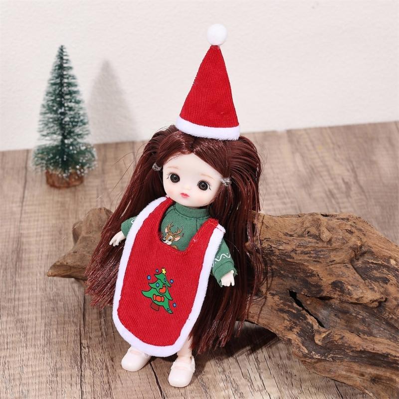 Adorable Doll Clothes Headwear Designed For Dollhouses Figures Santa Hat And Green Top Display Photo Props