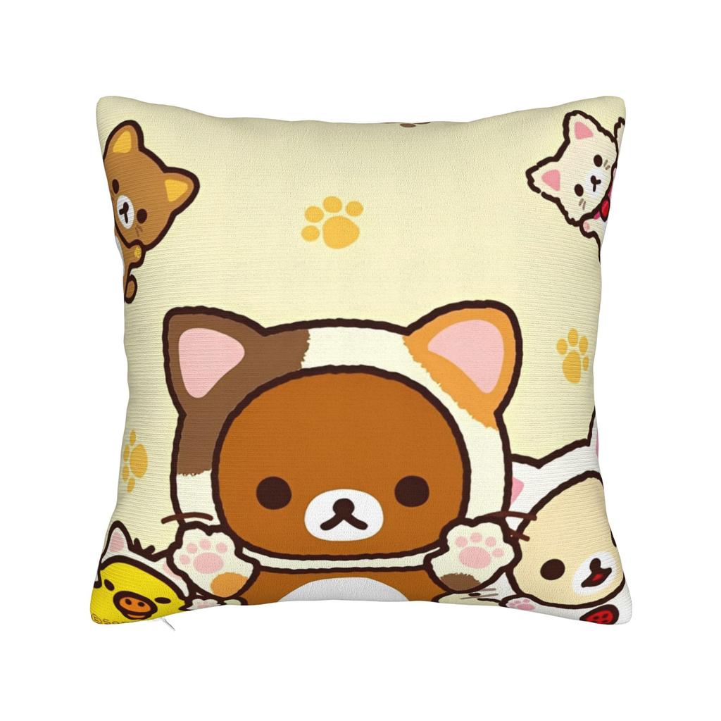 Rilakkumas Cartoon Square Pillow Case Kawaii Cushion Cover Vintage Zipper Decor Pillowcase for Seat 45x45cm