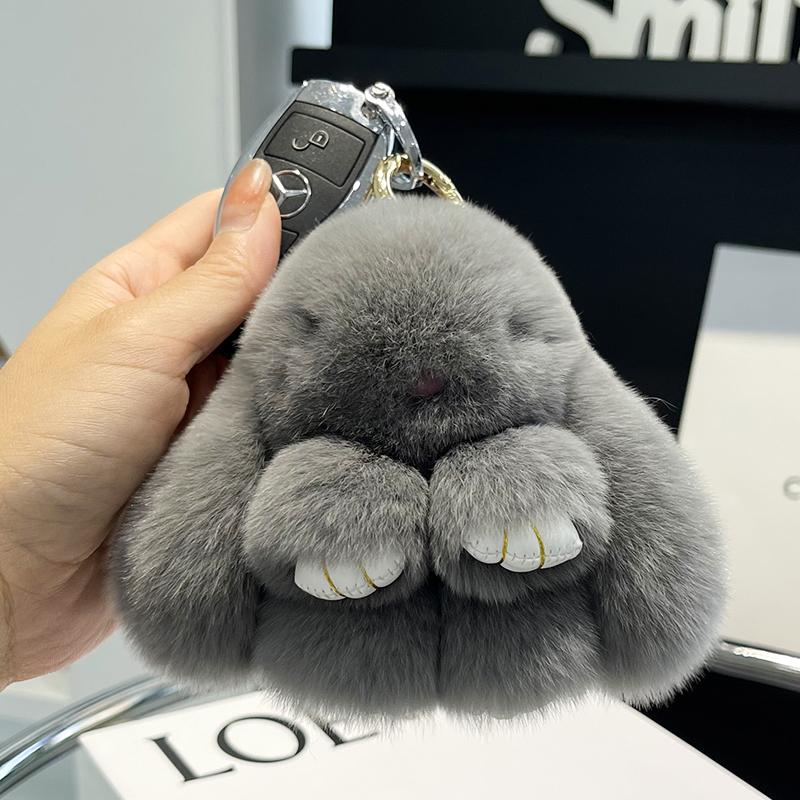 Mini Cute Real Rex Rabbit Fur Bunny Keychain Toy Doll Keyring Tote Bag Charm 10CM Fur Rabbit Keychain Car Pendant