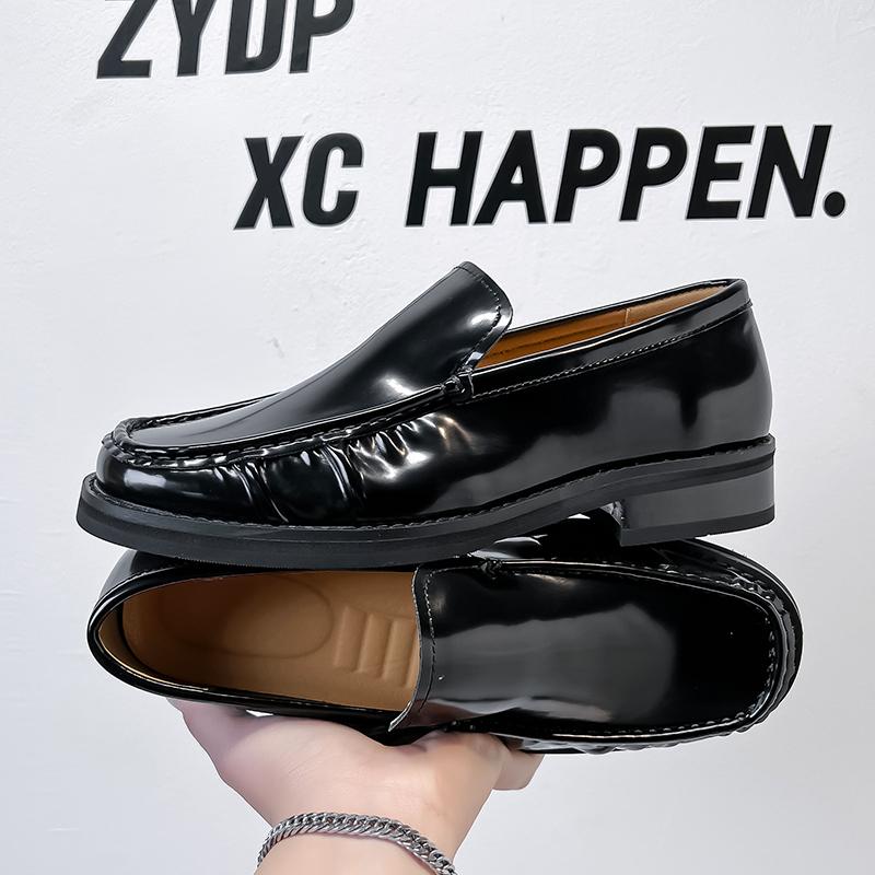 Fashion 2025 Round Head Thick Sole Thick Heel Shallow Mouth Men Leather Shoes All Vintage Single Shoes Breathable Comfortable Work Shoes