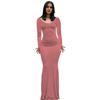 Long Sleeve Maxi Dress for Women Fall Casual Crew Neck Long Dress Slim Fit Bodycon Ruched Cocktail Party Dress