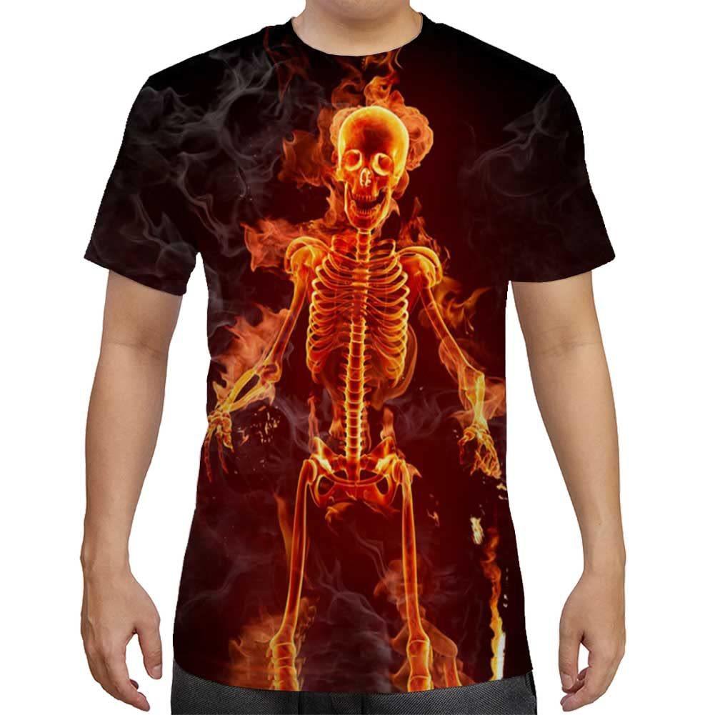 Sommar Rundhals 3D Skalle Tryck Topp Trendiga Casual Kortärmade Herr T-shirts