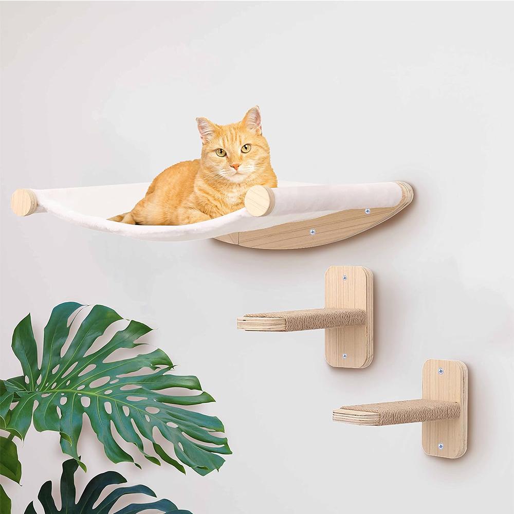 Wall-mounted Multiple Combination Cat Shelf Hammock With Sisal Cat Grab Post Ladder And Cat Pedal Jump Platform Cat House