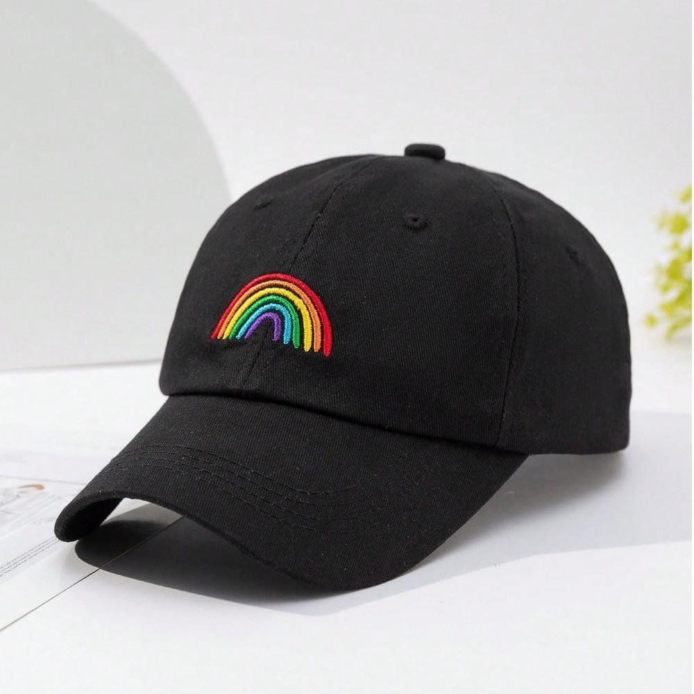 Curved Brim Rainbow Embroidery Baseball Cap Adjustable Sun Hat Vintage Dad Hat Outdoor Travel
