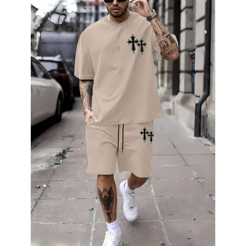 Nuevo conjunto de dos piezas de verano para hombre conjunto de camiseta y pantalones cortos para hombre camiseta de cuello redondo suelta informal