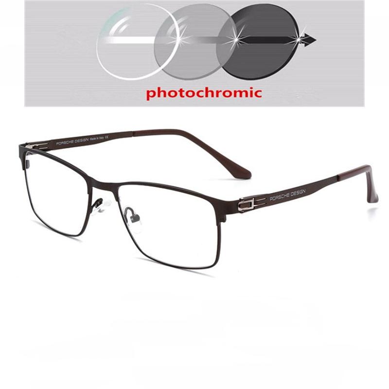 Full Frames Sun Photochromic Gray Square Prescription Glasses Male Metal Student Power Spectacles 0 -0 . 5 -0.75To-6.0