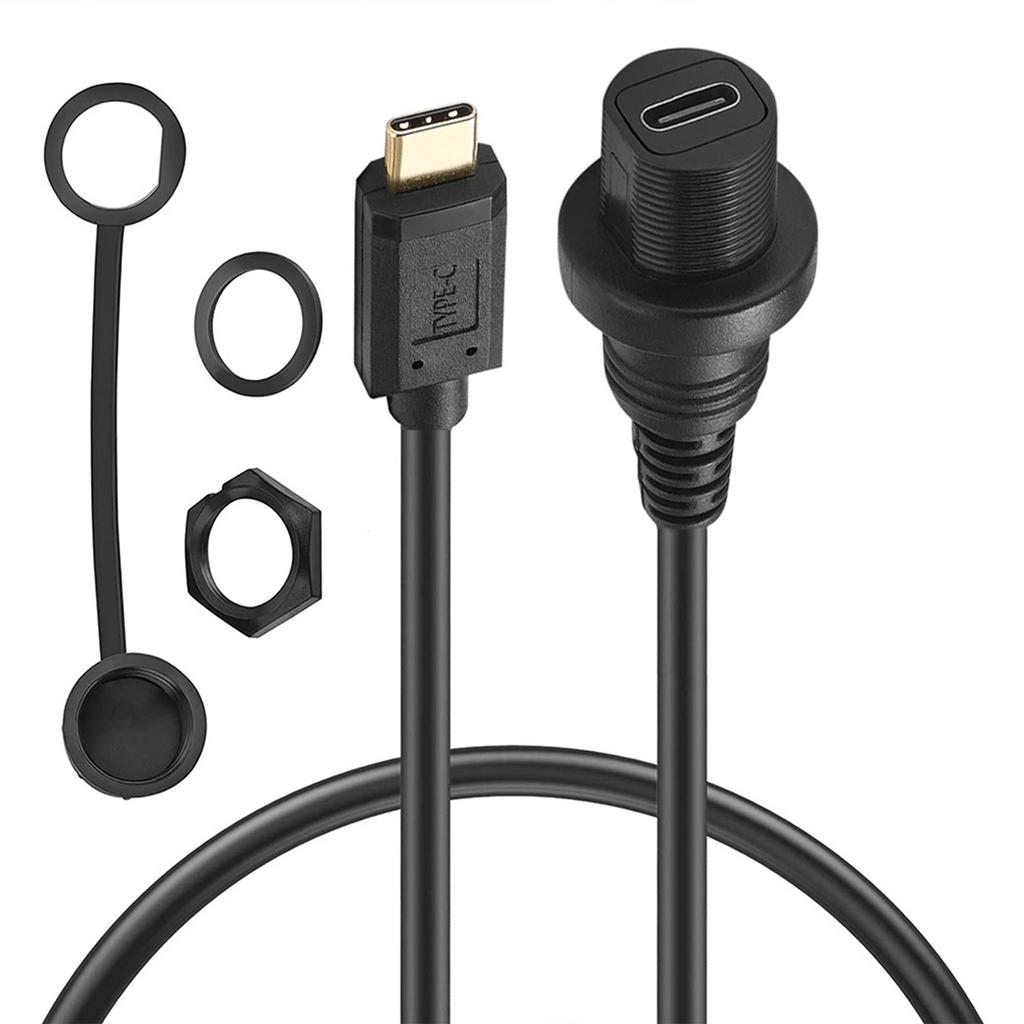 USB2.0 3.1 Type C Port Car Dashboards Panel Mount Cable Male to Female Extension for Boats Motorcycle