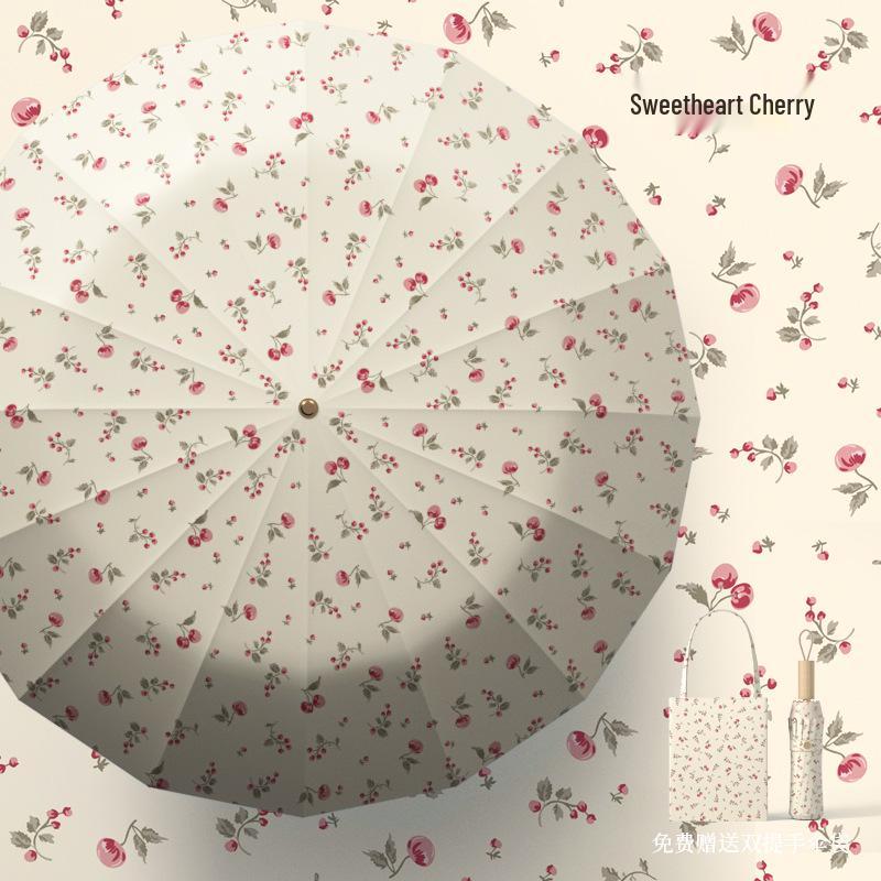 Xiaohongshu Bestseller: Oversized Chinese-Style Folding Umbrella for Sun and Rain (Women's Sun Protection, Thickened Color Gel Print)