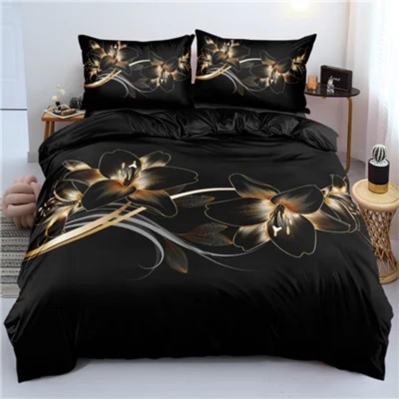 Red Floral King Queen Full Duvet Cover 3D Romantic Flowers Bedding Set For Kids Teens Adults Plant Grey 2/3pcs Soft Quilt Cover