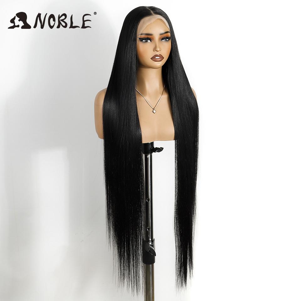 Noble Long 38 Inch Straight Synthetic Lace Front Wigs For Women Soft 13X4 Free Part Black Hair Lace Frontal Wig Pre Plucked