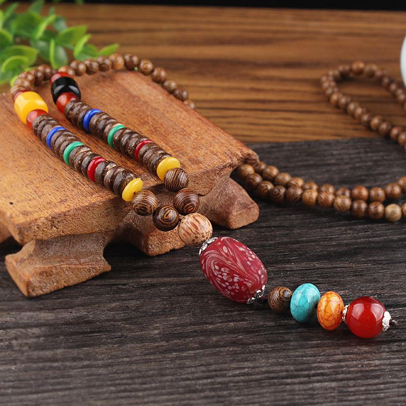 12 Style Vintage Bodhi Pendant Wood Bead Necklace For Women Men's Long Sweater Chain Jewelry Gift