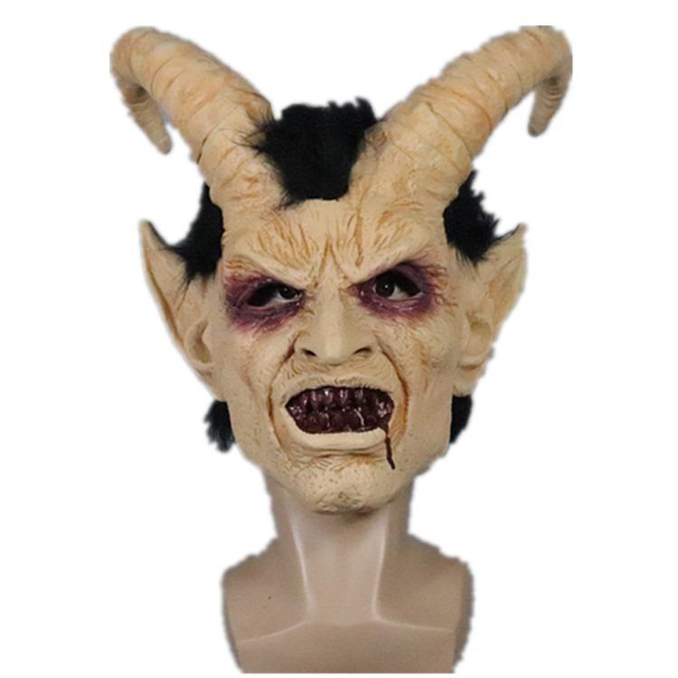 Halloween Adult Full-face Lucifer Mask Lucifer Latex Mask with Horns Cospal Props