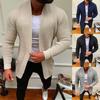 Men Sweater Coat Solid Color Pockets Autumn Winter Knitted Striped Cardigan Coat