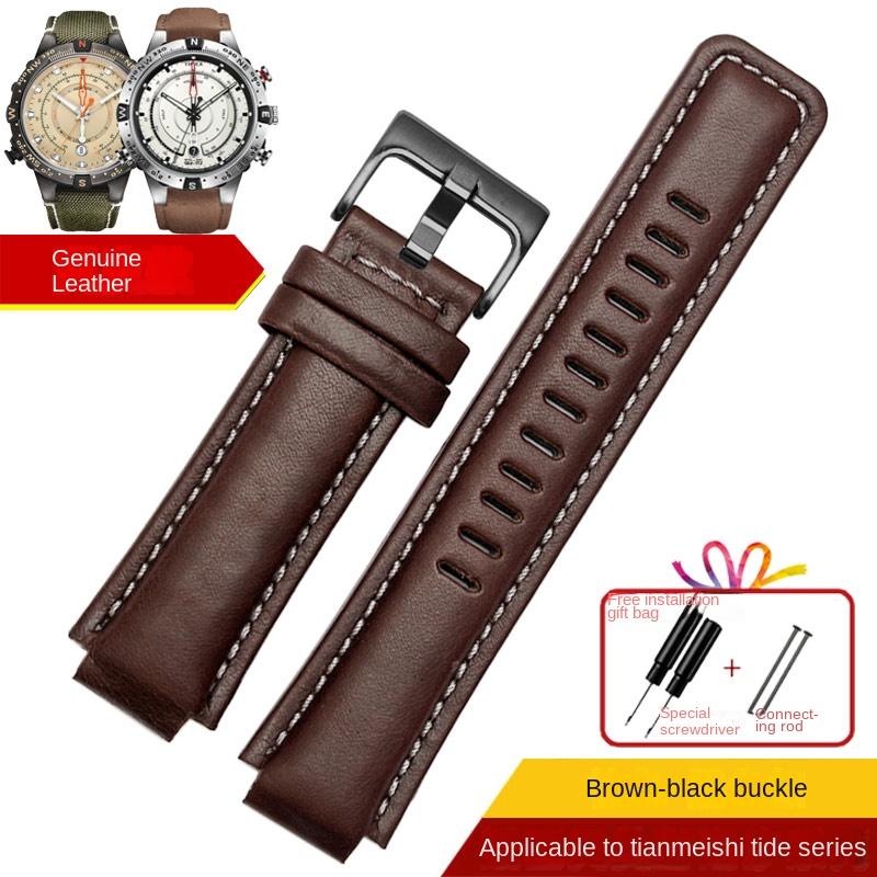 Sports Canvas Watchband Cowhide Bottom For TIMEX T2N720 T2N721 TW2R55500 24*16mm Army Green Brown Men's Watch Strap Bracelet