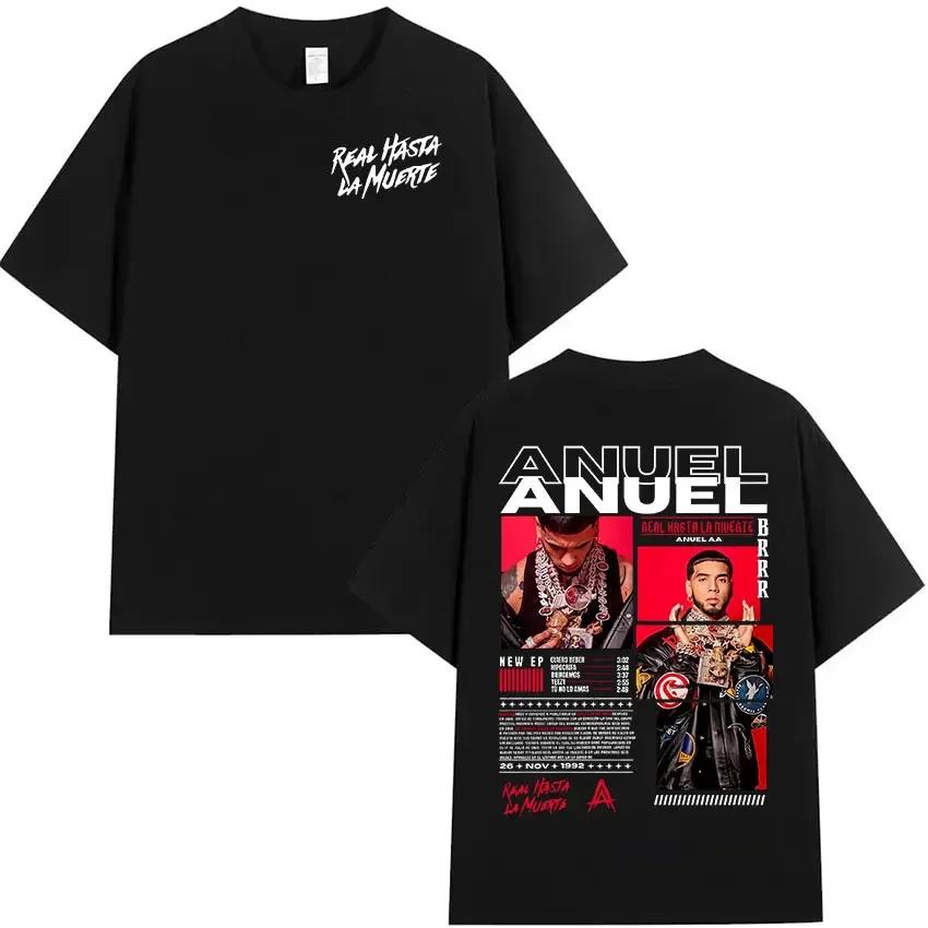 Rapper Anuel AA Real Hasta La Muerte Tour 2025 nieuwe Album T-shirts Heren Hip Hop gothic T-shirts 100% Korte Mouw T-shirt#Kleur(1)