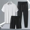 Men's Rest Set Three Piece Short Sleeve Ice Silk Summer Breathable Leisure Sports Set