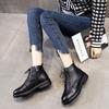 2025 Autumn and Winter New Leather Zipper Retro College Style Martin Boots Lace-up Low Tube Casual Fashion Short Boots Women