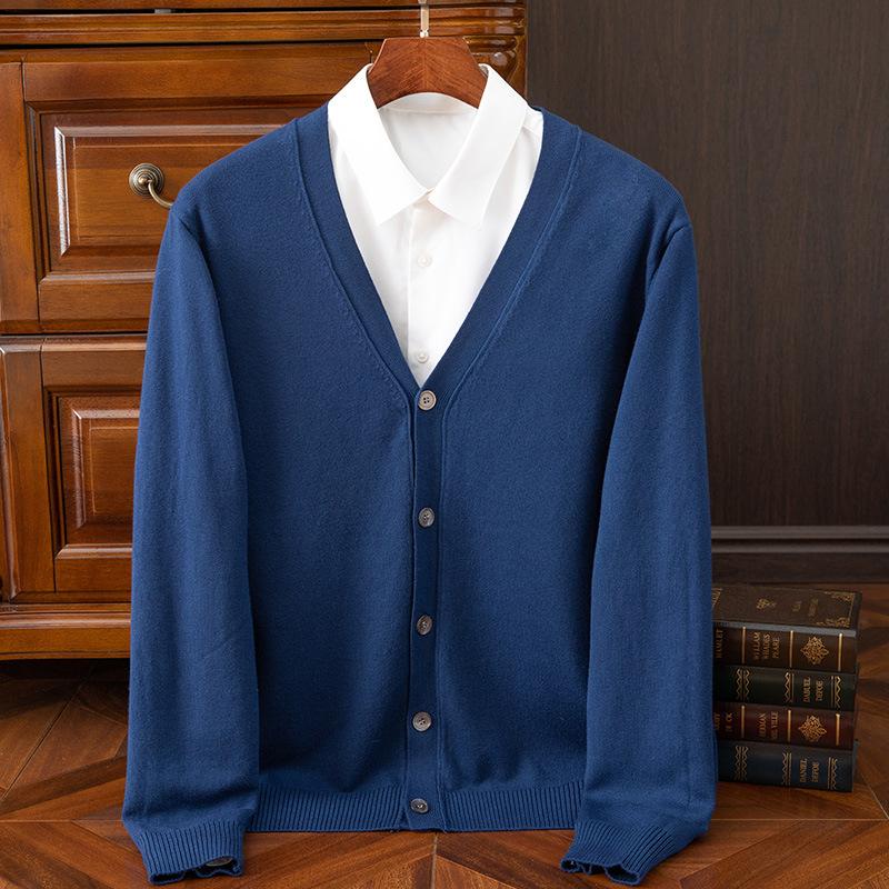 Spring Autumn Sweater Men's Clothing V-Neck Cardigan Knit Loose Tops Jersey Pull Wool Coat