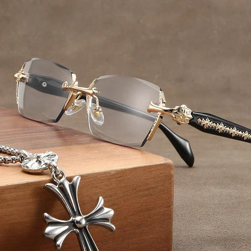 Frameless Reading Glasses Retro Ultra Light Block Blue Light Computer Eyewear for Women Men +1.0 to +4.0