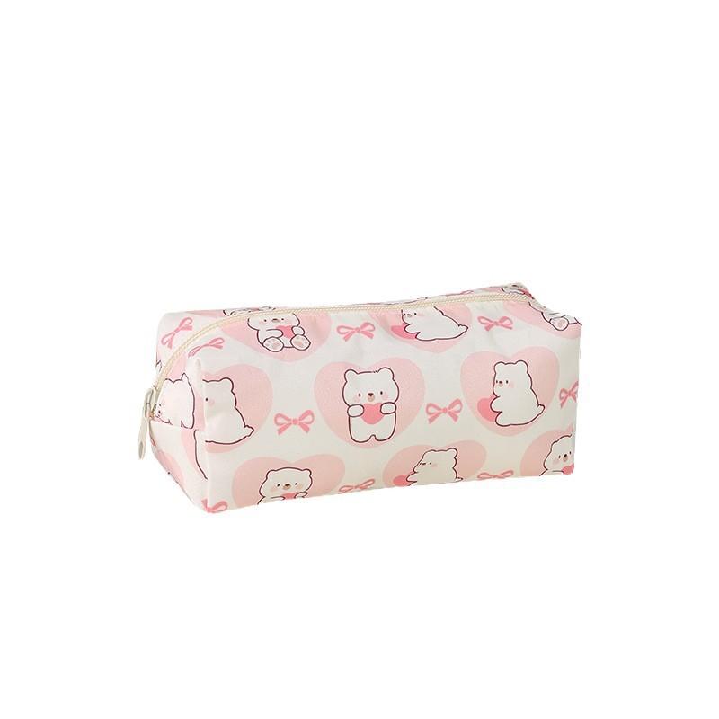 Cute Cat Pen Case With Large Capacity And Cartoon Print For Students And Girls
