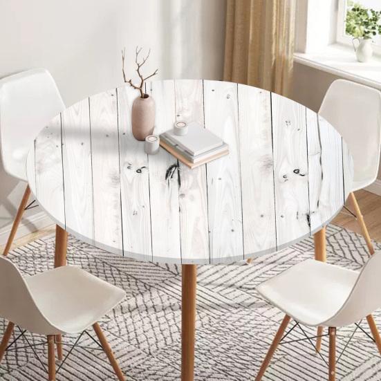 Wood Grain Round Tablecloth Fitted Table Cover with Elastic Edge Rustic Waterproof Table Protector for Home Farmhouse Indoor Outdoor Dining