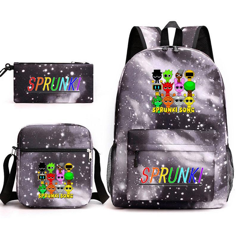 New Rhythm Box Sprunki Music Game Schoolbag Backpack Pencil Bag Three-piece Set Student Heat Transfer Backpack