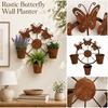 Rustic Metal Butterfly Wall Planter with Three Pots Indoor Outdoor Decorative Plant Holder for Home Garden Patio Balcony