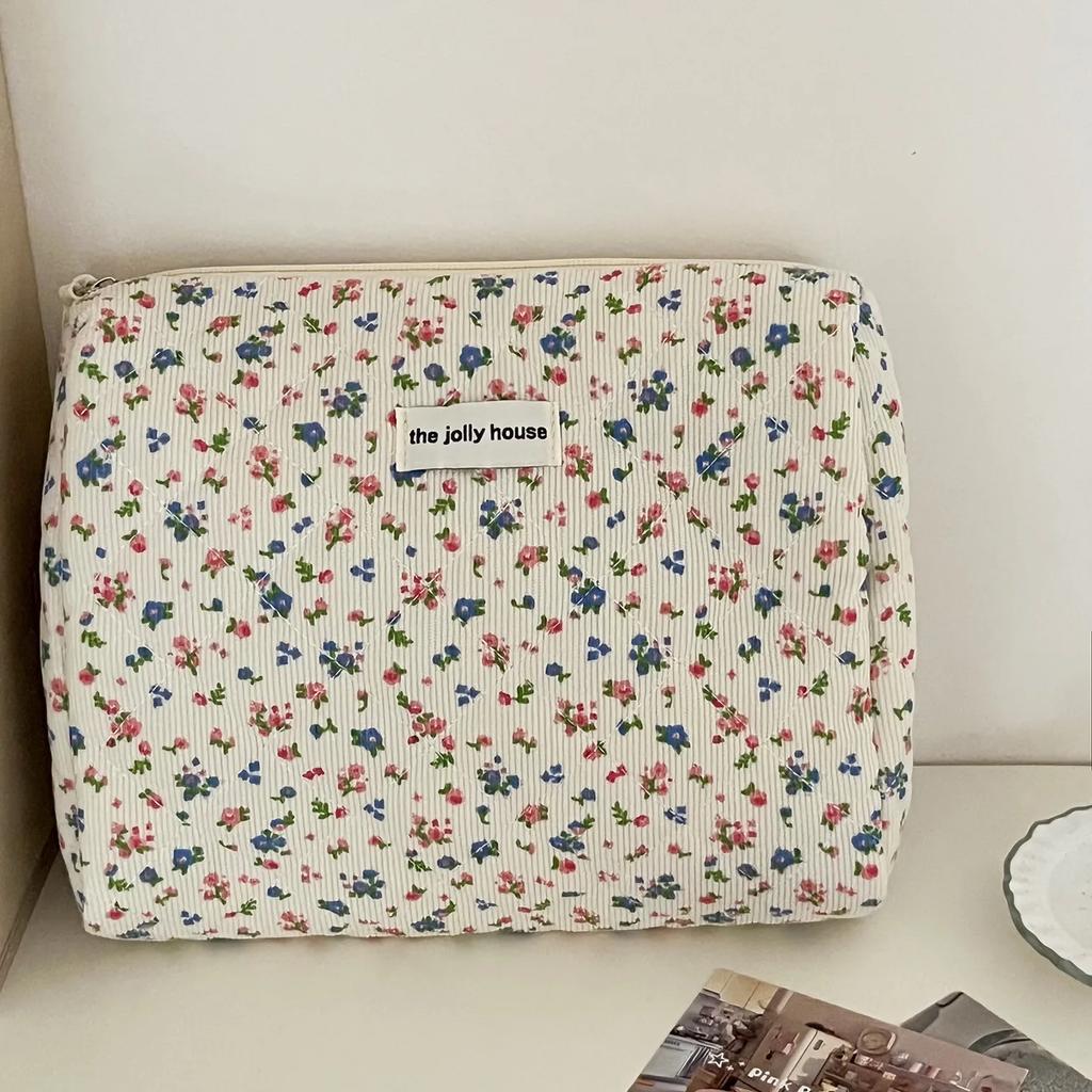 Floral Sweet Women's Storage Bags Retro Corduroy Ladies Cosmetic Bag Travel Portable Female Makeup Case Clutch Purse Handbags