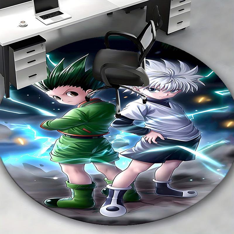 1pc Hunter X Hunter Killua & Gon Round Carpet - Anime Cartoon Design Chair Mat, Non-Slip Rug for Office, Home Decor, Living Room