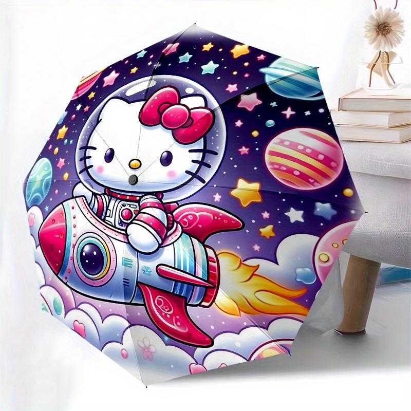 Hello Kitty,Space Adventure Automatic opening and closing folding umbrella with 8 rib frame and compact travel design,perfect for all occa