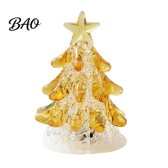 Clear Glass Tree with Gold Star Handmade Christmas Lighted Figurine, Mini Luminous Xmas Gift for Friends Night Light, Art Tabletop Holiday Decoration