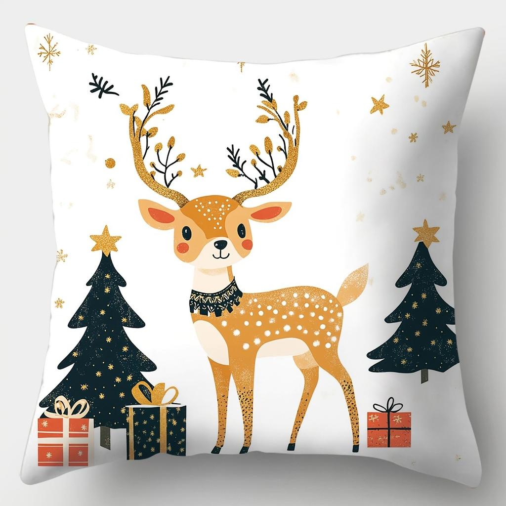 Home Decor Festive Christmas Car, Deer & Snowman Pillows Pattern Cushion Cover Suitable For Sofa Bedroom Car Pillow Cover