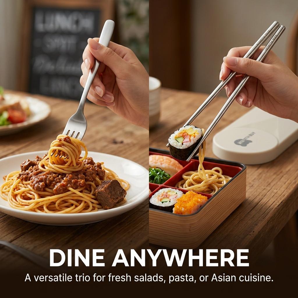 Stainless Steel Cutlery Set Chopsticks Fork and Spoons Set With Organizer Box Holder Portable Travel Tableware Utensils Students