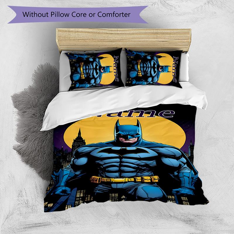 3pcs Custom Name Batman Bedding Set Duvet Cover Closure Includes 1 Duvet Cover & 2 Pillowcases for All Seasons Bedroom Decor