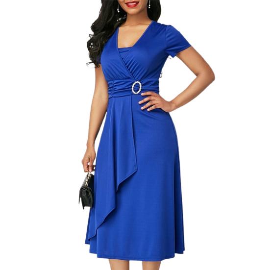 Party Dress Women Solid Color Large Hem Sexy Temperament A-Line for Wedding