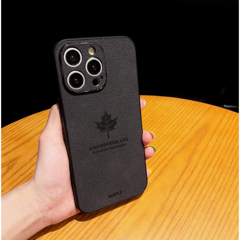 Maple Leaf Leather Texture Case for iPhone 11/12/13 Pro/14 - High-End, Magnetic Lambskin, Full Coverage, Creative Design for Men.