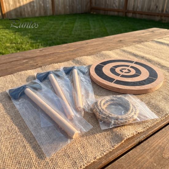 Ax Throwing Target Game Dart Kit, with Wood Disc, 3 Density Board Axes, Rope, for Indoor Outdoor Backyard Family Party