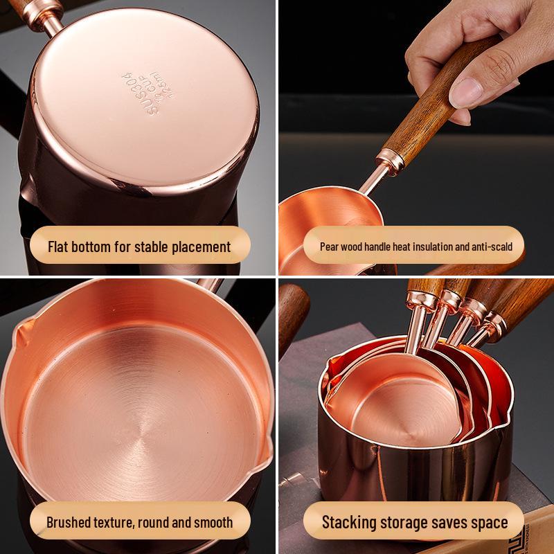 304 Stainless Steel Sauce Cup with Wooden Handle, Custom Logo, Multiple Specifications - Ideal for Steakhouses & Restaurants.