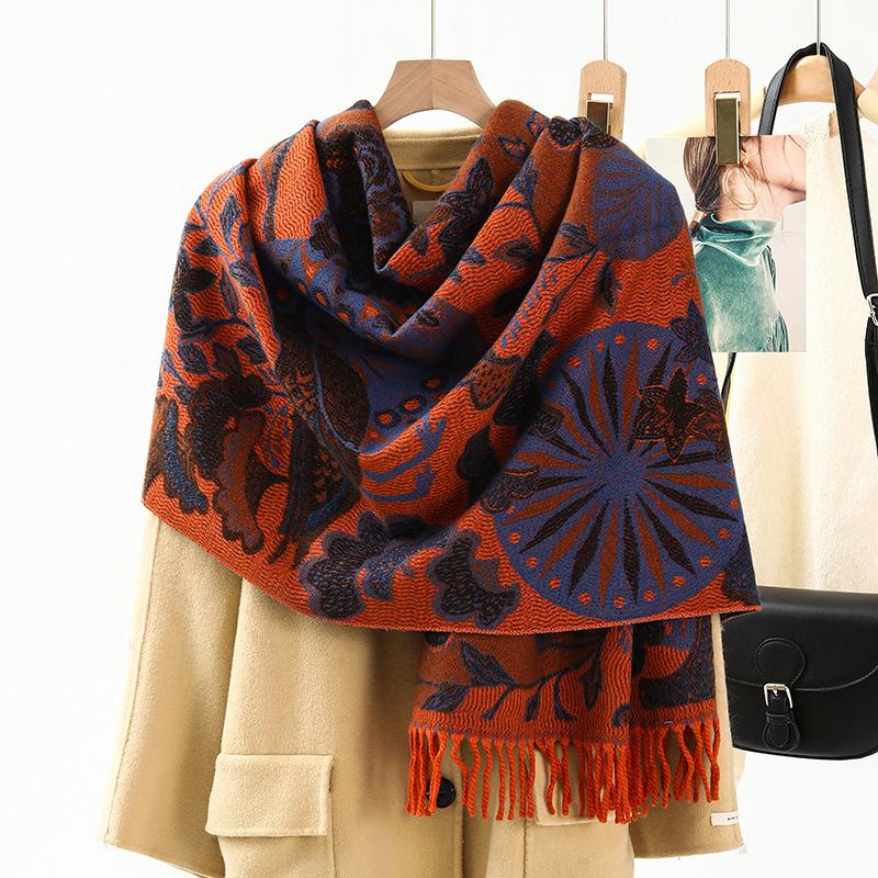 Imitationskaschmir Schal Stola Hochwertig und Vielseitig Neuer Jacquard Schal für Damen Winter Quaste Ethno-Stil Stola