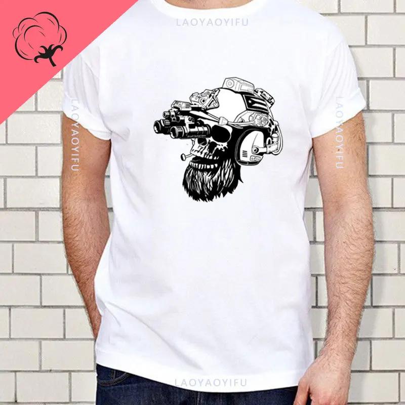 Til Valhalla Cotton T-Shirt American Beard Warrior Tactical Skull Unisex T Shirt Short Sleeve O-Neck T-shirt Casual Men’s Top