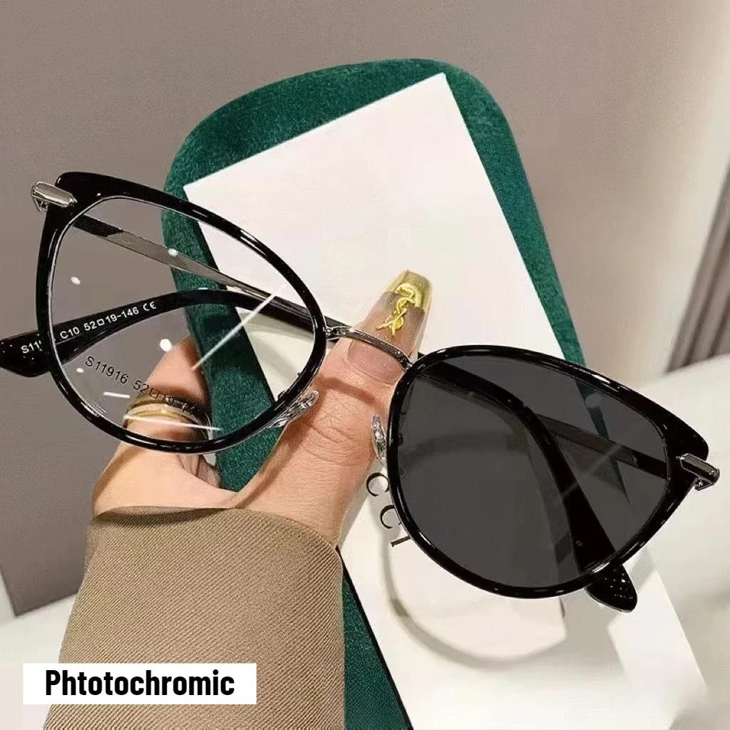 Unisex Outdoor Color Changing Myopia Glasses Fashion Cat Eye Near Sight Eyewear Finished Prescription Pochromic Sunglasses