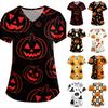 Women's Halloween Print Loose Fit V Neck Short Sleeve Medical Scrub Top with Pockets Comfortable Workwear for Healthcare Professionals