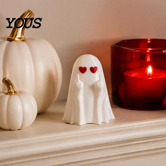 PLA Ghost Sculptures Halloween Figurine, 3D Printed Middle Finger Statue, Spooky Small Statues Ornament for Coffee Table, Shelf, Mantel Desk